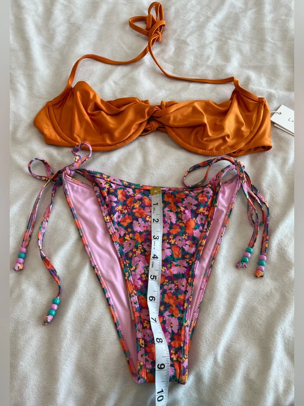 L*Space Bikini Set Toni Top & Levy Bitsy Bottom Large Orange Floral Resortwear